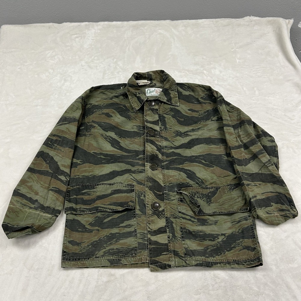 Chief Shirt Jacket Mens XL Green Tiger Stripe Camo Ripstop Water Repellent